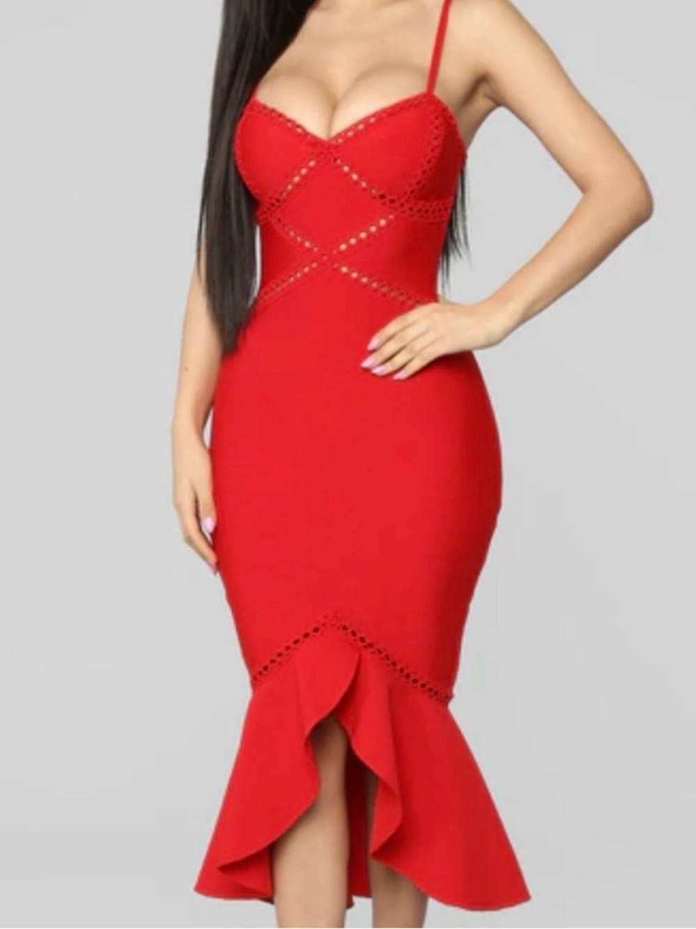 Red Spaghetti-Strap Mermaid Dress - Brand